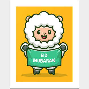 Cute Sheep Holding Banner Eid Mubarak Posters and Art